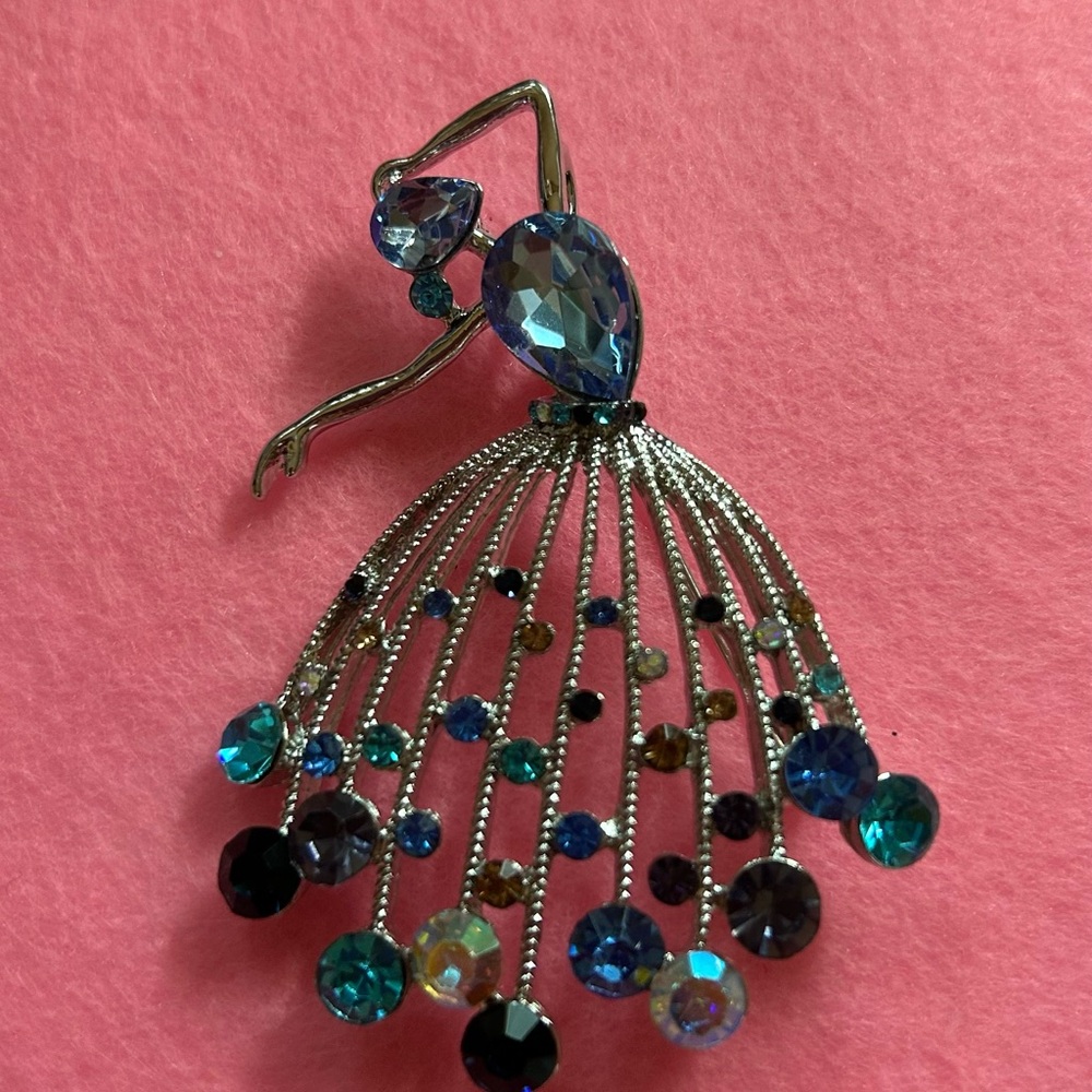 Blue Crystal Ballet Dress Brooch - Women Jewelry